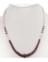 Natural Pearl & Cabochon Ruby Beaded Designer Single Strand Necklace