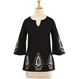 Leaf Motif Embroidered Blouson Tunic (Petite, Tall & Misses Sizes XS-3X)