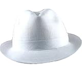 LINEN COTTON FEDORA TRILBY HAT GANGSTER LINED DANCE WHITE SPRING CRUSHABLE XL LARGE - EXTRA LARGE