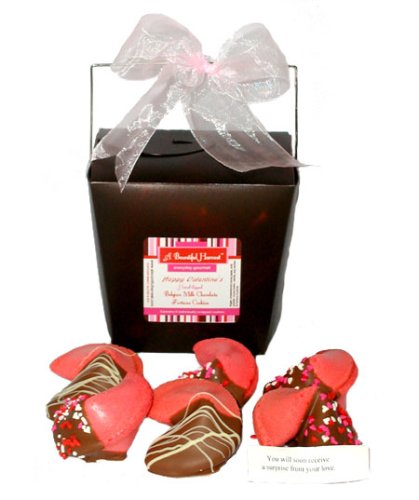 Belgian Milk Chocolate Dipped Valentines Fortune Cookies In Brown Container by A Bountiful Harvest