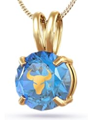 14kt Gold Taurus Necklace: Zodiac Necklace with Inscriptions of 24kt Gold on CZ