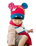 ベビー 帽子 キッズ 冬 帽子 赤ちゃん ニット帽子とマフラー 2点セット 可愛い 保温性 キッズ キャップ クリスマス 新年 お祝い プレゼント お出かけ - ローズレッド