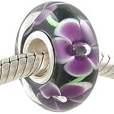 Deep Violet Floral Murano Glass Sterling Silver Solid Core Bead fits European Charm Bracelet