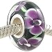 Deep Violet Floral Murano Glass Sterling Silver Solid Core...