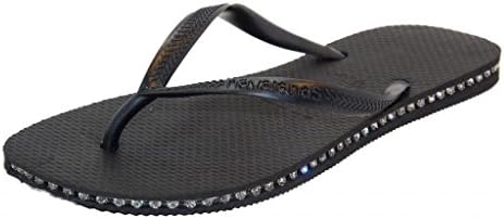 Copacabana Fashion Women's Havaianas Flip Flops w/ Swarovski Crystals 35/36 Black