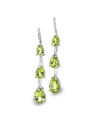 CleverEve Luxury Series Dangling French Wire Sterling Silver Earrings w/ Triple Pear Cut Genuine Peridot