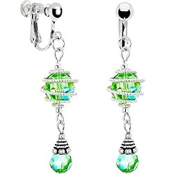 Handcrafted Austrian Crystal Peridot Aurora Swirl Clip Earrings