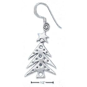 Sterling Silver Flat Christmas Tree Earrings With Cut Out Ornaments by 