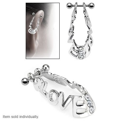 Love Helix Cartilage Ear Piercing Cuff with Clear Cz Gem