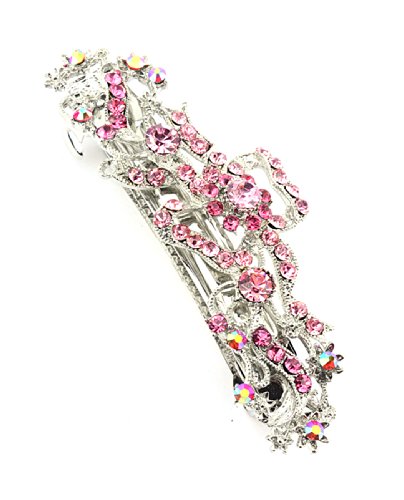 Women's Rhinestone Metal Hair Barrette Clip Hair Pin Antique Silver IMB2149