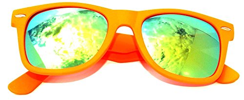 Vintage Retro Classic Mirror Reflective Revo Lens Wayfarer Style Sunglasses - 80's Fashion - Mens or Womens - Over 20 Colors Available (Mirror Lens - Orange Frame)