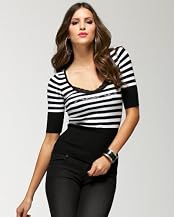 Lace Detail Striped Scoopneck Sweater