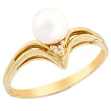 10k Solid Yellow Gold Freshwater Pearl & CZ V Shape Promise Ring