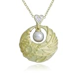 18k Yellow Gold Plated Sterling Silver Genuine Fresh Water Pearl with Matte Finish Circle Pendant, 18
