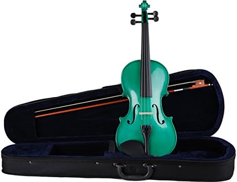 ADM® Handcrafted Solid Wood Student Violin 4/4 Full Size with Starter Kits, Popular Violin for Beginners, New Players and Students, Varnish Finish Violin-Attractive Green Color