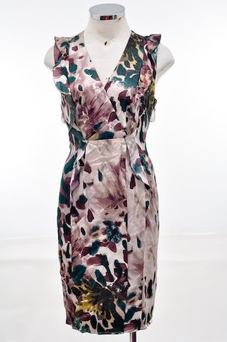 Elie Tahari Teaberry Pink and Green V Neck Sleeveless Dress