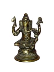 Seated Ganesh Good Luck Statue Hindu GOD India 4 Inch