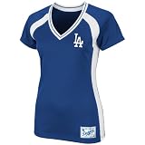 MLB Women's Los Angeles Dodgers Opal Short Sleeve Raglan Deep V-Neck Synthetic Tee (Deep Royal/White, XX-Large)