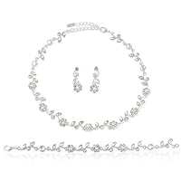 Silver Tone Clear Crystal 3-pcs Necklace Earrings Bracelet Set