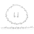 Silver Tone Clear Crystal 3-pcs Necklace Earrings Bracelet Set - Ideal Gift For Mother, For Her, Birthday, Anniversary, Bridal, Wedding, Engagement