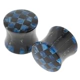Blue Marble Acrylic Checker Double Flare Plugs - 00 Gauge - Sold as a Pair