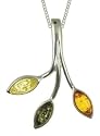 Ladies Silver 3 Colour Amber Pendant with 18" Curb Chain