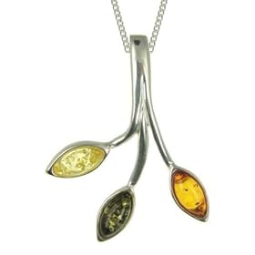 Ladies Silver 3 Colour Amber Pendant with 18" Curb Chain