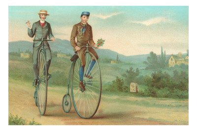 Two Men on Penny-Farthings Premium Poster Print, 16x24