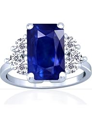 Platinum Emerald Cut Blue Sapphire Fana Designer Ring (GIA Certificate)