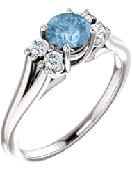 Platinum 5.00mm Round Cut Sky Blue Topaz and Diamond Ring -- LIFETIME WARRANTY