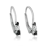 Three-Stone Black and White Diamond Leverback Earrings in Sterling Silver 1/4cttw