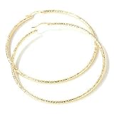 14K White, Rose, or Yellow Gold Bold Diamond Cut Round Hoop Earrings