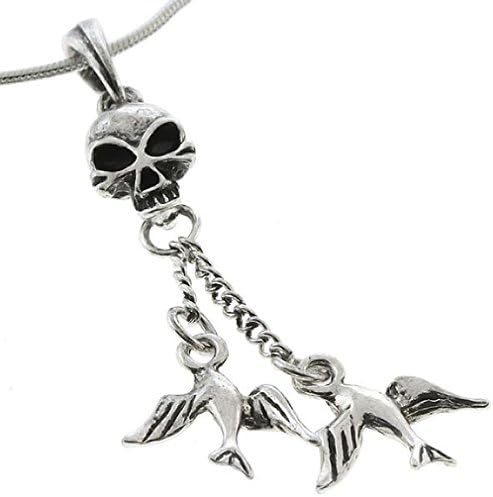 Crystalbella Skull And Birds Pendant With White Zirconia And 18" Snake Chain Jewelry