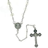 Clear Beaded Link Rosary With Saint Benedict Centerpiece and 5mm Round Beads - 28'' Necklace - 20'' Overall Length