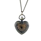 Filigree Heart Long Clock Necklace Vintage Style Watch