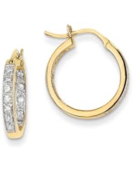 14k Yellow Gold G-H SI2 Quality Diamond In/Out Hoop Earrings. Carat Wt- 0.25ct