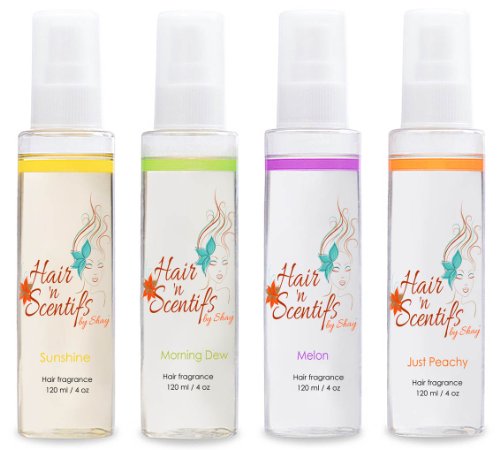 Hair Fragrance Bundle - Freshens Your Hair - Blocks Odors - Leaves Hair Fresh and Scented Between Shampoos - Scents (Just Peachy, Sunshine, Melon & Morning Dew)