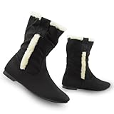 Damen Schuhe wadenhohe Damenstiefel Winterstiefel gefüttert Stiefelette wadenhoch mit Fell-Schaftrand 41 schwarz