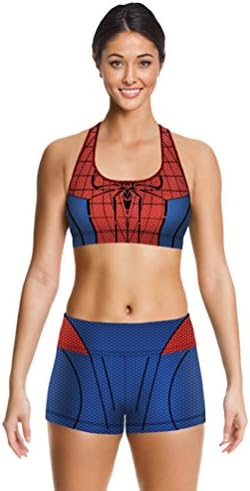 Johncast Lady Spider Man Padded Sport Bra Yoga Vest Gym Skinny Shorts Set L/XL