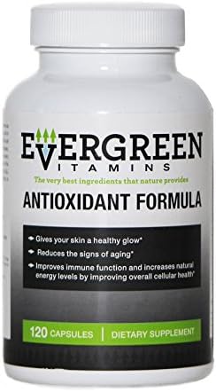 Antioxidant Formula :: Natural Dietary Supplement Vitamins :: Anti-Aging Blend :: Improved Immune System :: Gives Skin Healthy Glow :: 100% Money Back Guarantee :: 120 Capsules :: EVERGREEN VITAMINS