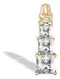 14K Yellow Gold Genuine Square White Topaz and Diamond 3-Stone Pendant