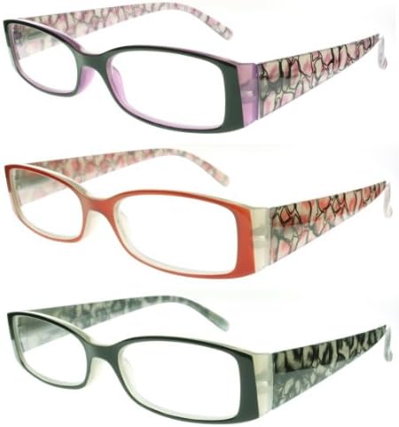 New Lightweight Designer Inspired Vibrant Womens Reading Glasses with Spring Hinges - 3 PACK (2.00)