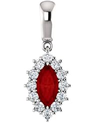 18K White Gold 8.00x4.00mm Marquise Cut Ruby and Diamond Pendant -- LIFETIME WARRANTY