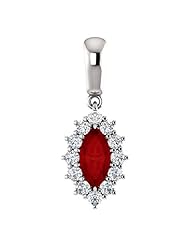 14K White Gold 8.00x4.00mm Marquise Cut Ruby and Diamond Pendant -- LIFETIME WARRANTY