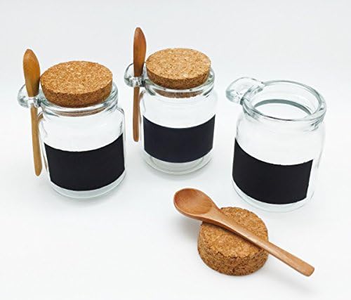 Glass Storage Jars with Chalkboard Labels and Cork Stopper Set of 3 size 8.5 ounce Includes Chalk