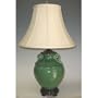 Table lamp apple green ceramic finish linen shade beige