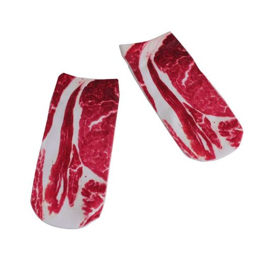 靴下 スニーカーソックス レディース 生肉柄 転写