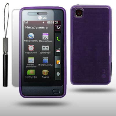 LG GD510 POP PURPLE GEL COVER CASE WITH SCREEN PROTECTOR & BLACK STYLUS BY CELLAPOD CASES