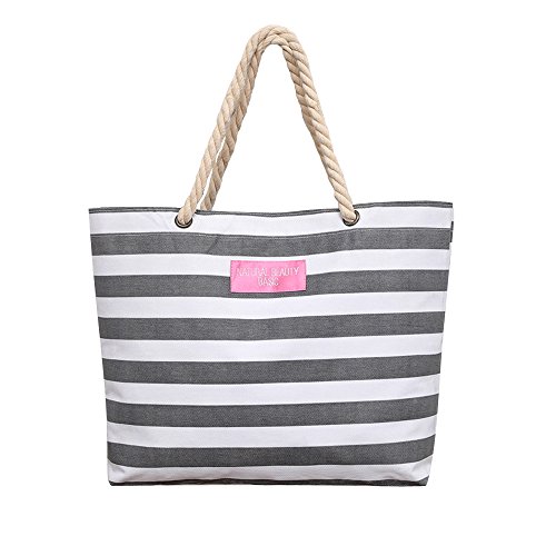 Caixia Women s Polyester Thick Rope Handle Stripe Pattern Tote Bag Shoulderbag