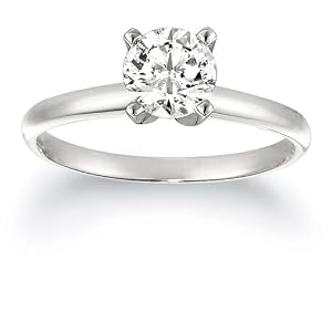 10k White or Yellow Gold Round Diamond Solitaire Engagement Ring (3/4 ct, J-K Color, I2-I3 Clarity)